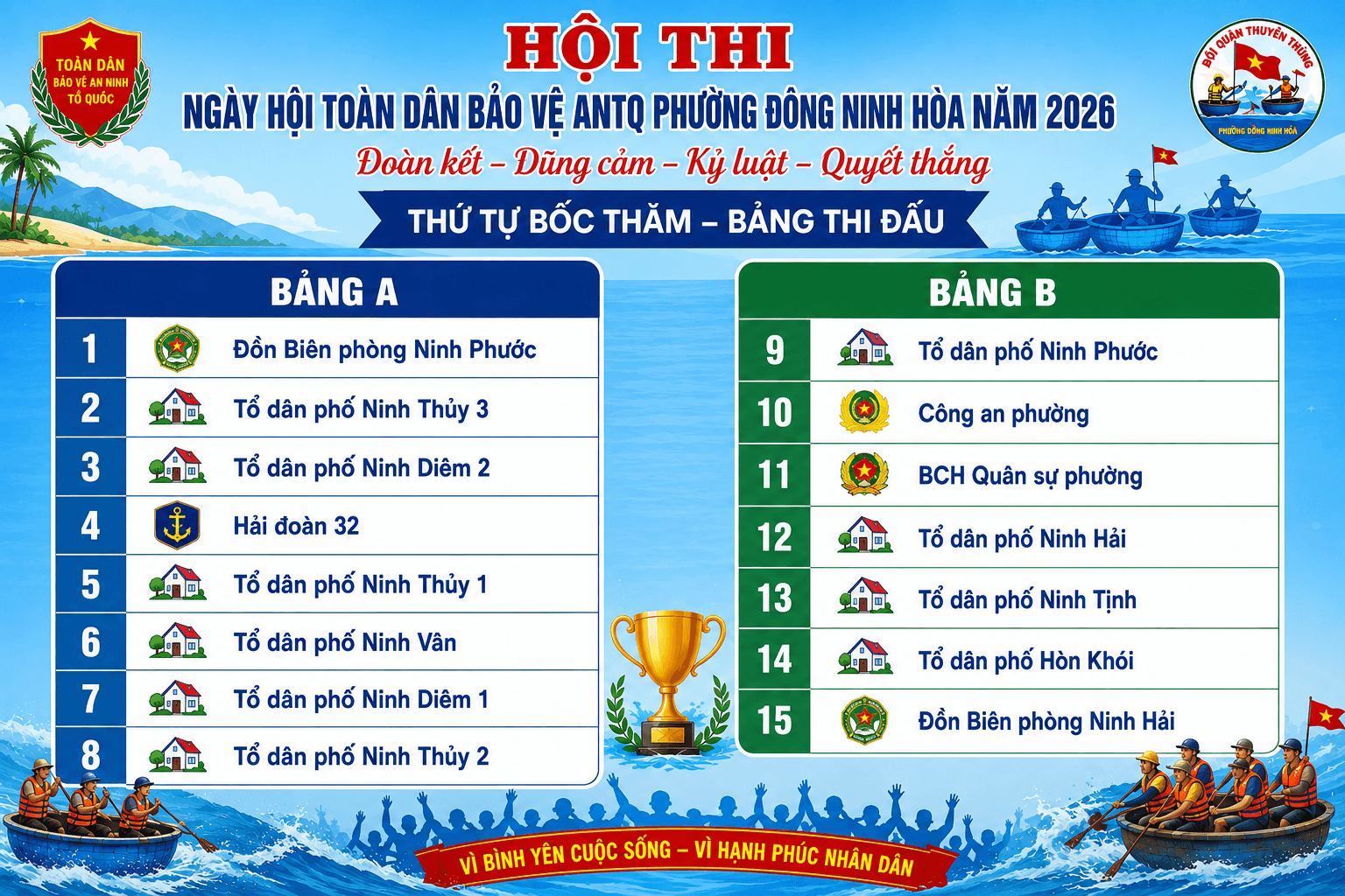 Bảng thi đấu Hội thi Ngày hội Toàn dân bảo vệ an ninh Tổ quốc phường Đông Ninh Hòa năm 2026