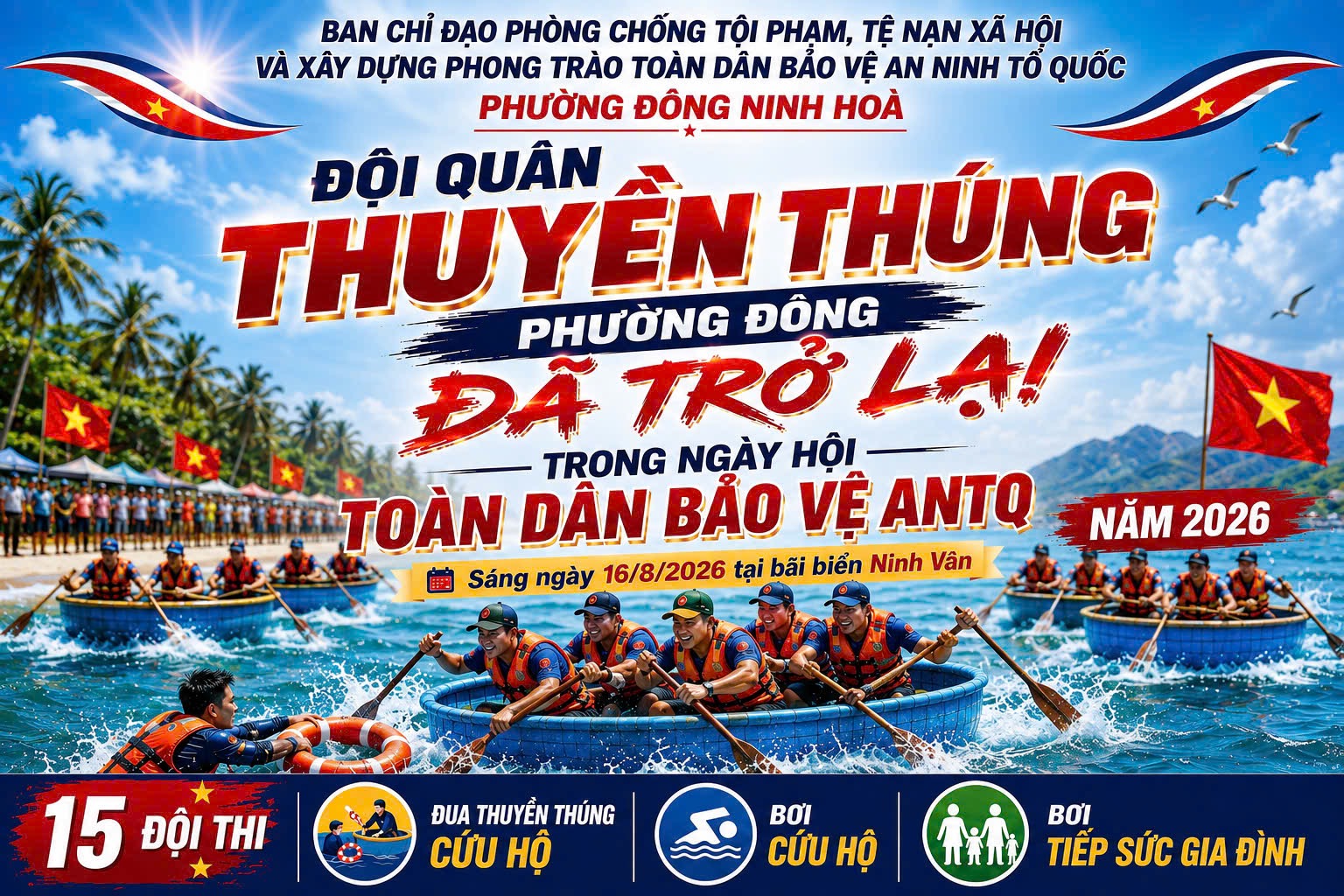Poster Đội quân thuyền thúng phường Đông trở lại trong Ngày hội toàn dân bảo vệ an ninh Tổ quốc năm 2026